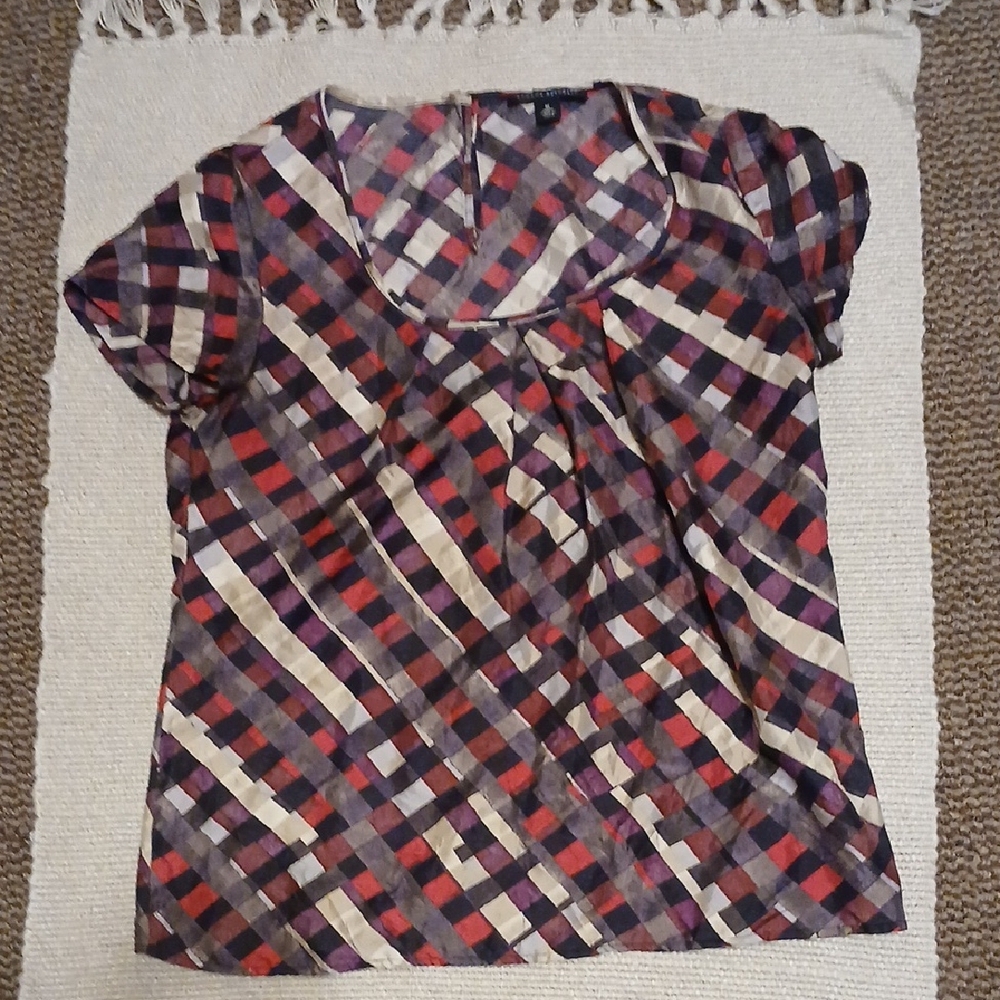 100% Silk Banana Republic Red and Black Checkered Blouse